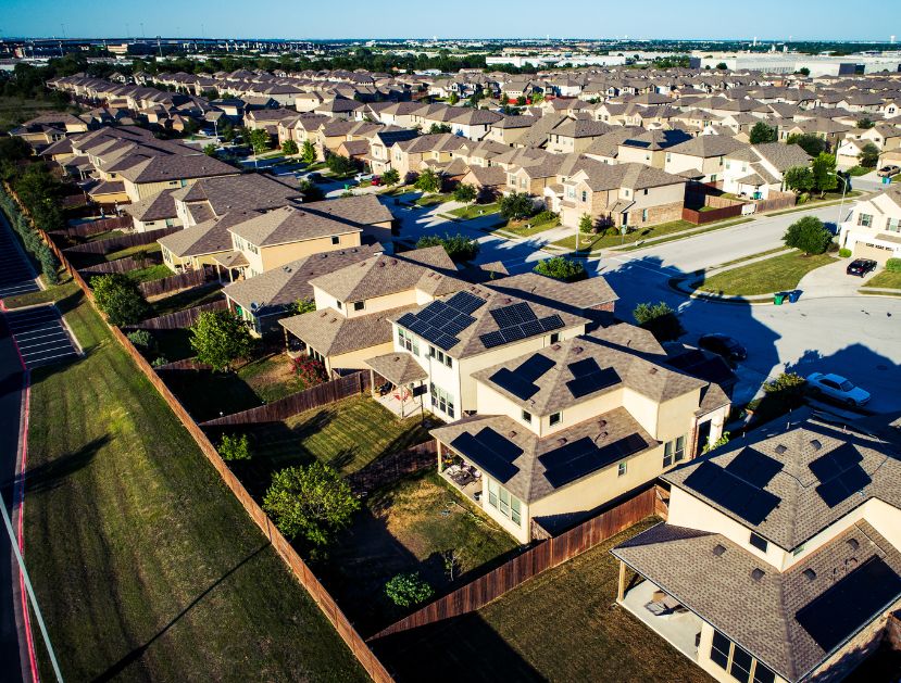 Featured work image: rooftop solar on large homes in California Neighborhood with rooftop solar